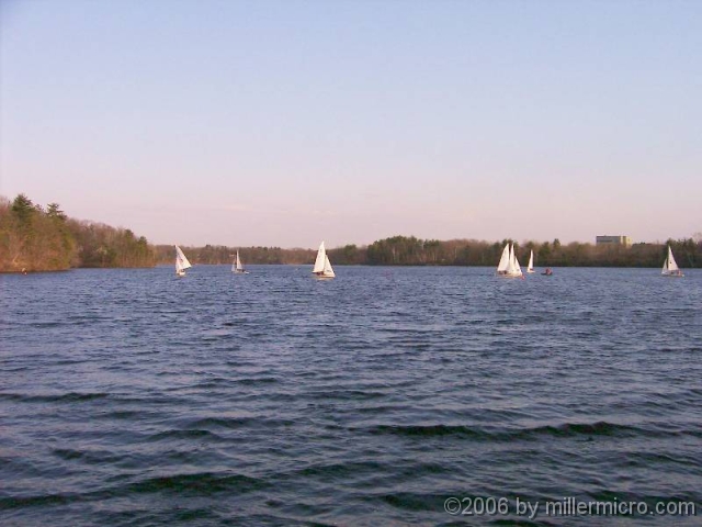 040426Sailboats1 High-school sailboat racing is also popular on Lake Cochituate.