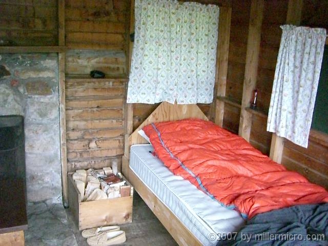 070601ColdRiverCamp_Fernbank3 Old-time camping with a nice touch. No electricity or water, but a pitcher and basin for washing, a kerosene lamp for light, and a fine fireplace for warmth (which we didn't need on our visit).. And a very comfy mattress. We furnished our towels, sleeping bags and pillowcases.