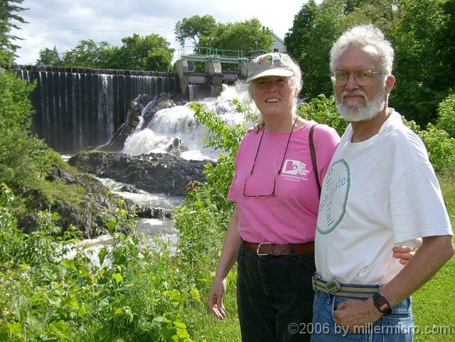 060627JillAndDickAtBradfordFalls After a few days of rain, the Bradford Dam was rushing wildly.