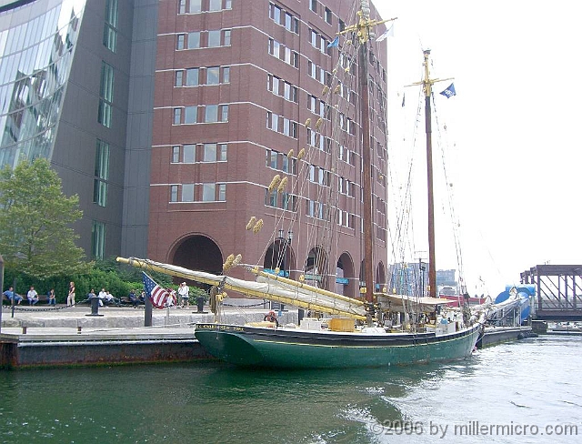 060727SchoonerLettieGHoward3 Lovely old schooner, lovely new building, Fan Pier.